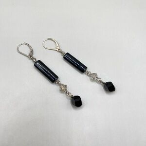 Sterling Silver Black Onyx Crystal Dangle Earrings